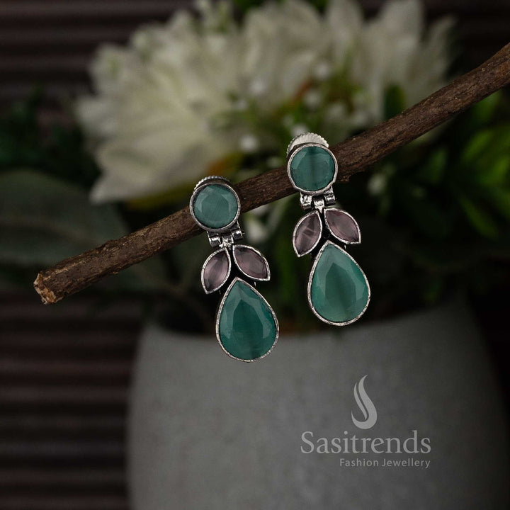 Navarathiri Special Elegance Mint Pint Oxidised Stone Earrings Sasitrends Online Shopping