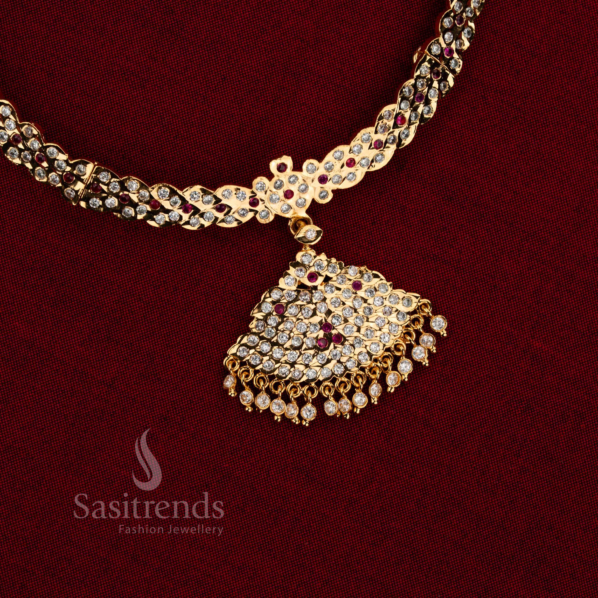 24 carat pure gold look Impon Pathakam pendant necklace for festive occasions