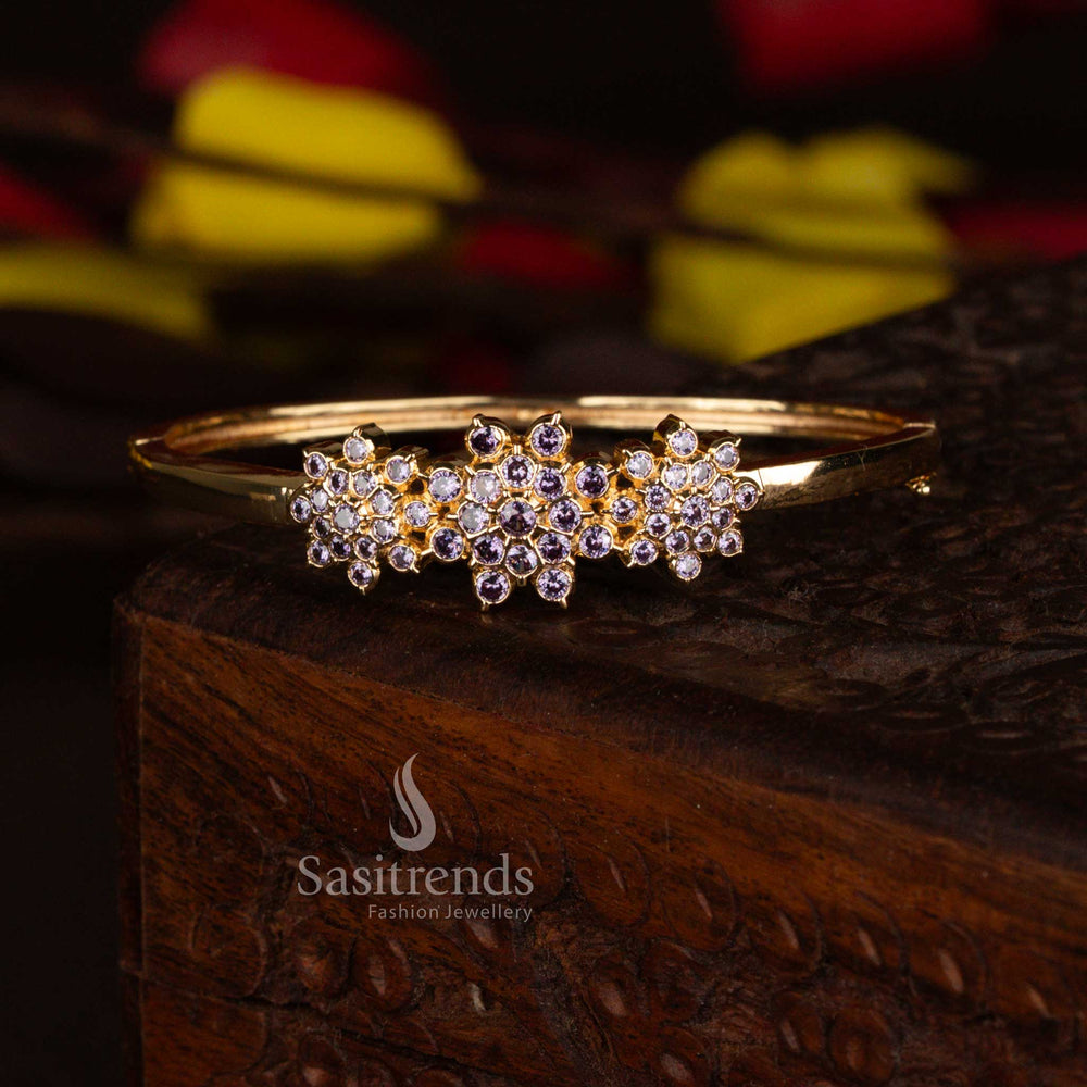 Guaranteed traditional 24k micro gold plated floral american diamond purple bracelet - Sasitrends