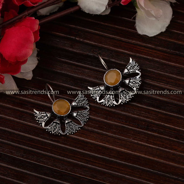 Yellow stone oxidised earrings, traditional Navarathiri oxidised jewellery