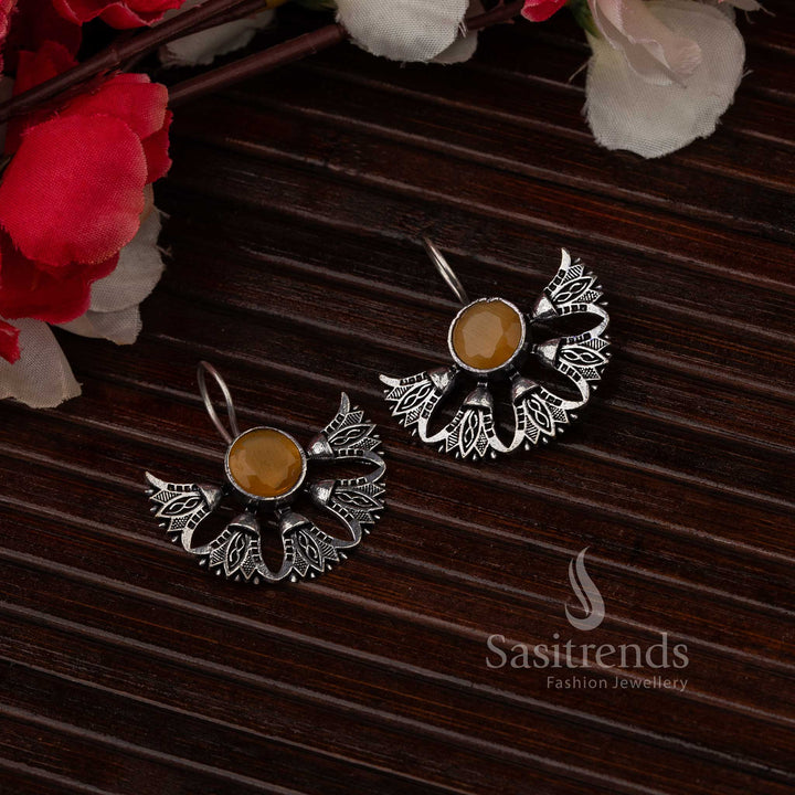 Yellow stone oxidised earrings, traditional Navarathiri oxidised jewellery