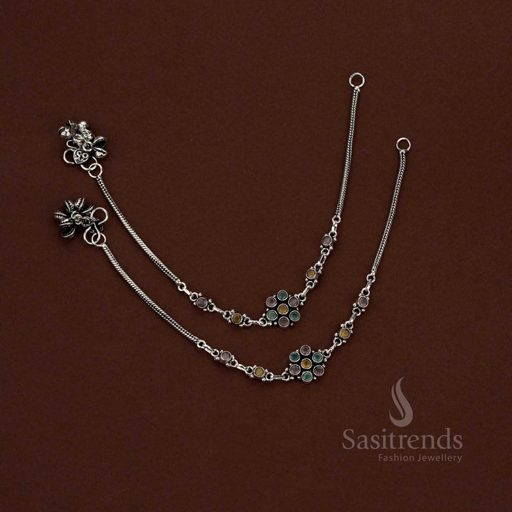 Stylish Oxidised Floral Link Chain Anklets for Casual & Everyday Wear