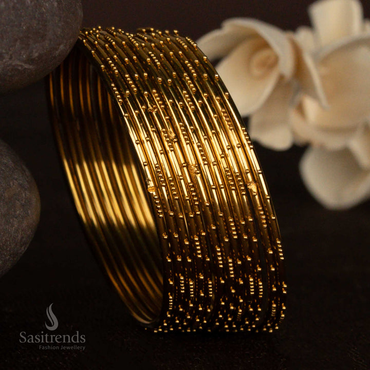 Oxidised Antique Gold Plated Bangles with Vertical Dotline Detailing –Traditional Set - Sasitrends