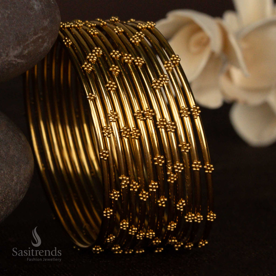 Oxidised Antique Gold Plated Bangles with Embossed Floral Dot Clusters – Sasitrends 