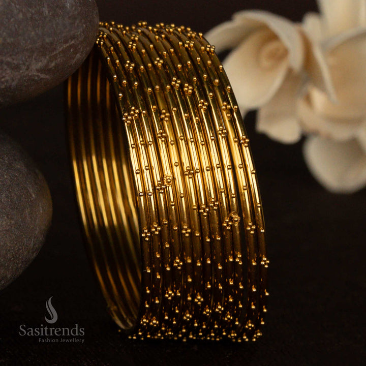 Oxidised Antique Gold Plated Polished Bangles with Beaded Cluster Detailing – Traditional Design - Sasitrends