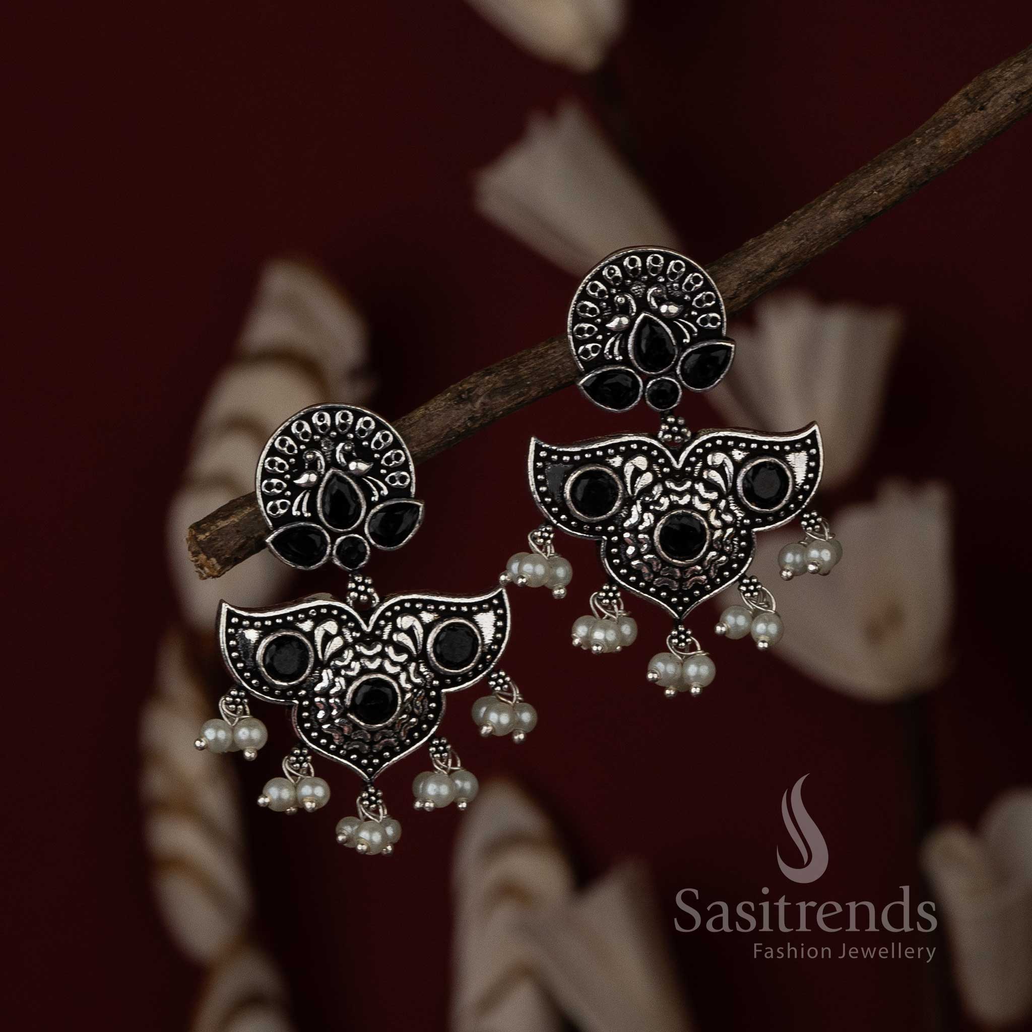 Oxidised Black Stone Peacock Earrings Sasitrends Online Shopping