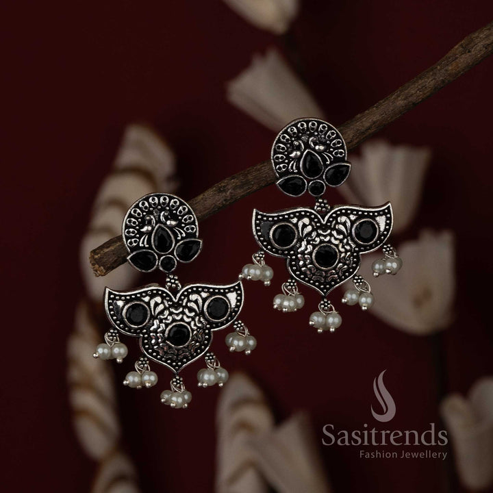 Oxidised Black Stone Peacock Earrings Sasitrends Online Shopping