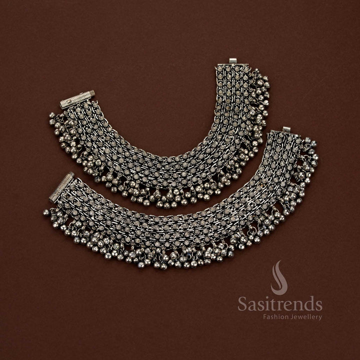 Oxidised Broad Ghungroo Anklets for Traditional & Festive Wear - Sasitrends