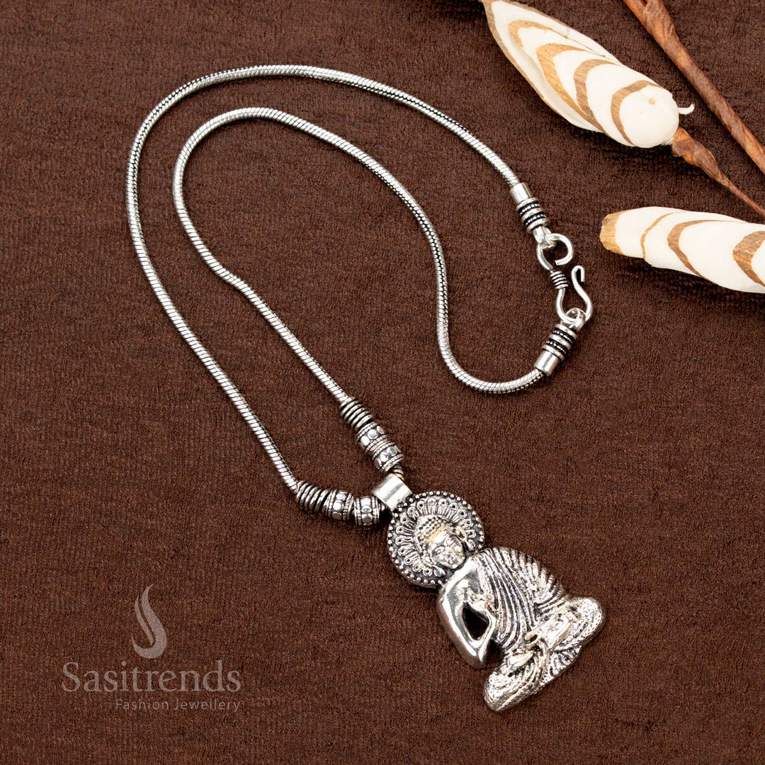 Oxidised Silver Necklace with Seated Buddha Pendant – Sasitrends