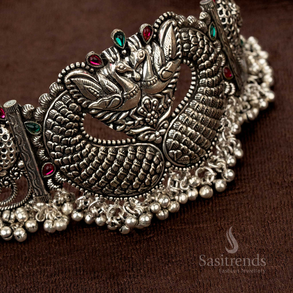 High-quality oxidised necklace set with peacock design and beads - Sasitrends