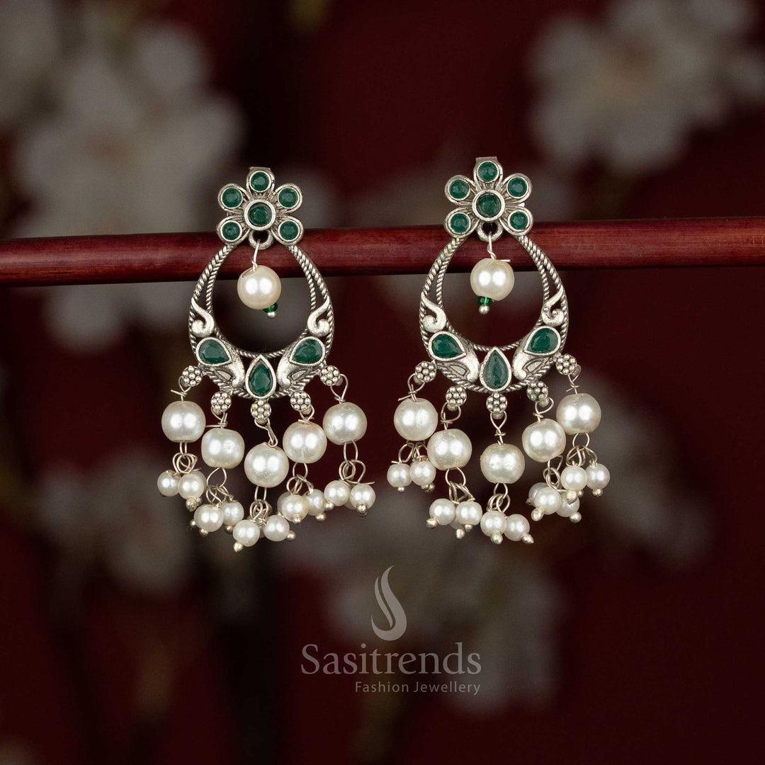 Floral Glow oxidised Mayura chandbali earrings with stones – Sasitrends