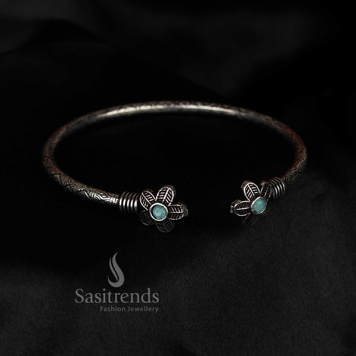 Beautifully Crafted Oxidised Floral Motif Stone Bracelet for Casual & Ethnic Wear