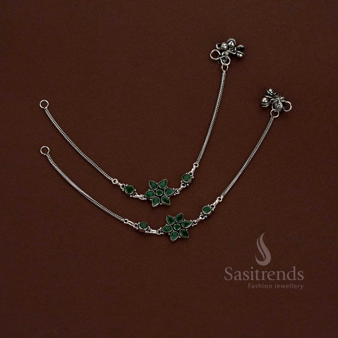 Oxidised floral motif chain AD anklets for casual and daily wear – Sasitrends