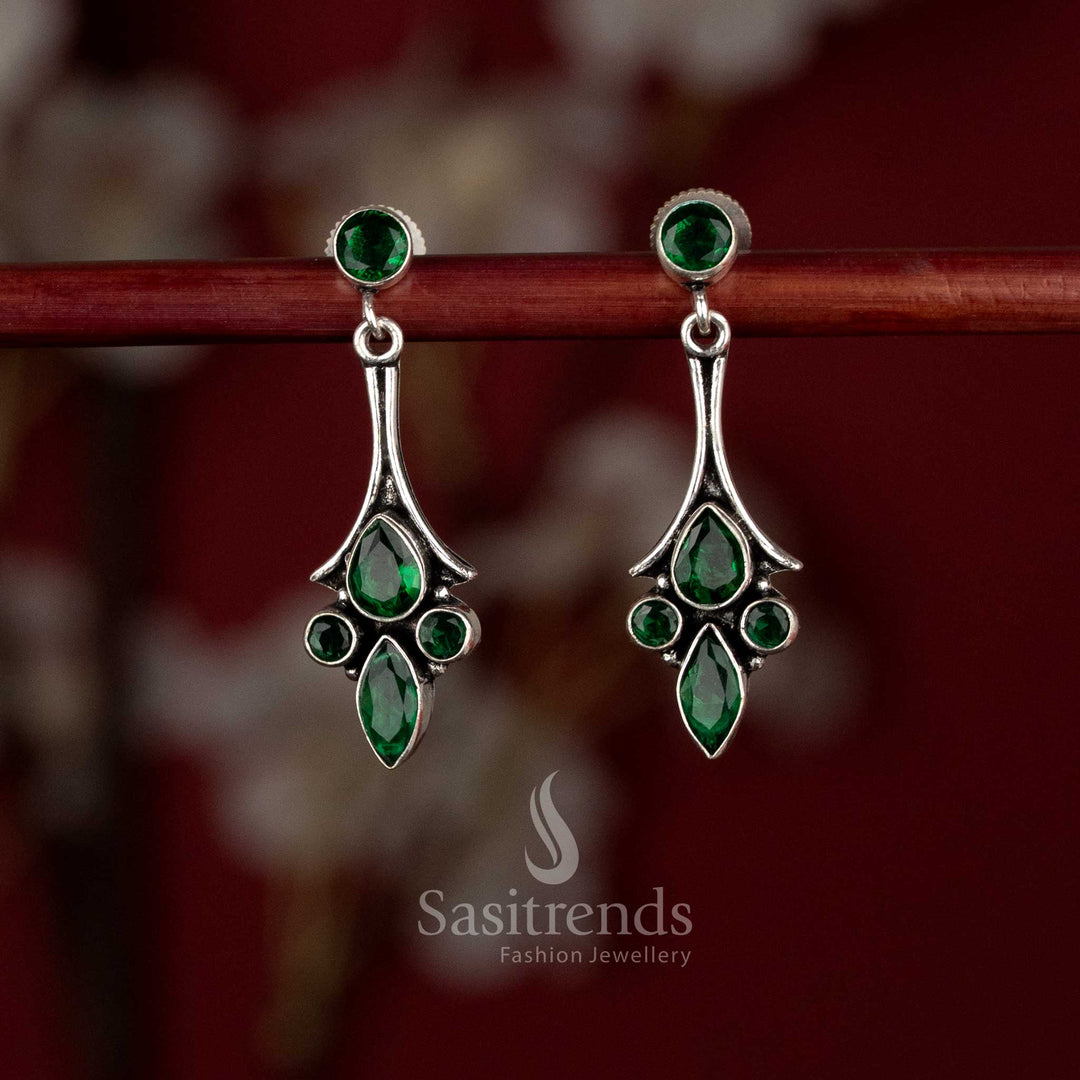 Oxidised silver geometric teardrop dangle earrings for brunch, office, and evening meetups – Sasitrends