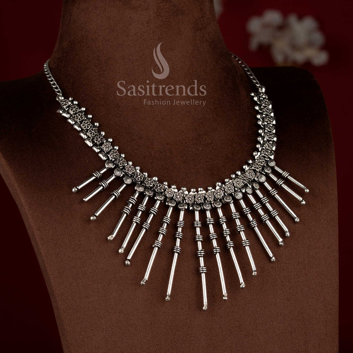 Oxidised German silver floral Cleopatra sunburst necklace for ethnic sarees – Sasitrends