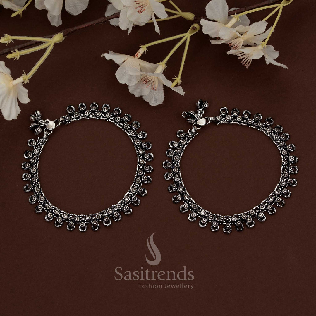 Boho inspired oxidised German silver anklets for festive occasions – Sasitrends
