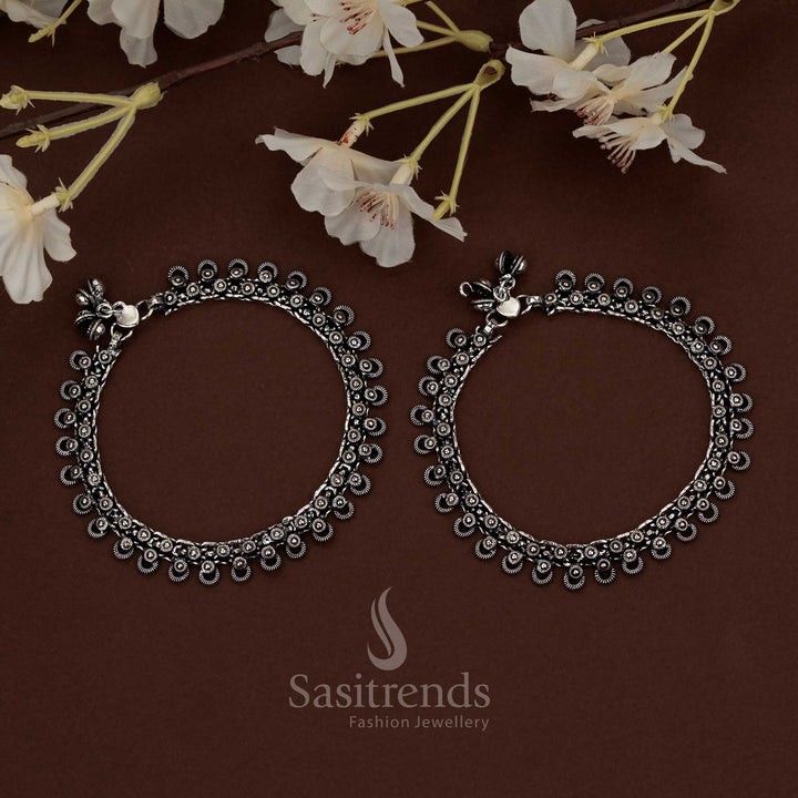 Boho inspired oxidised German silver anklets for festive occasions – Sasitrends
