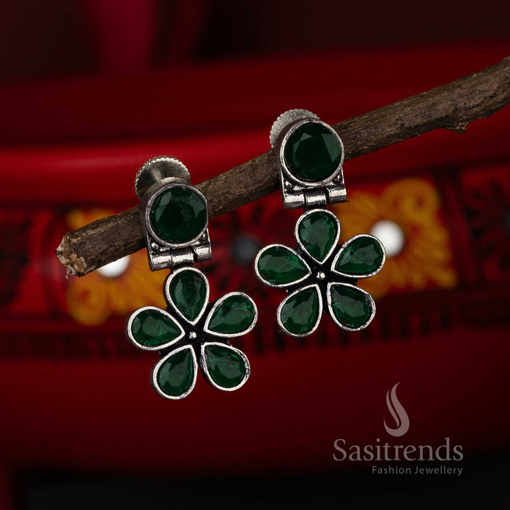 Oxidised Green Stone Earrings Sasitrends Online Shopping