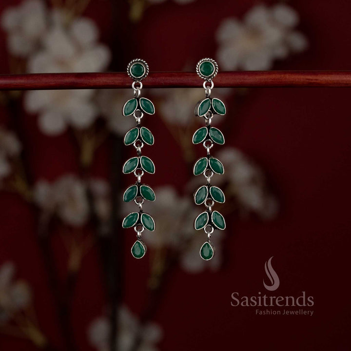 Oxidised silver carved leaf pattern long danglers for sarees and kurtis – Sasitrends