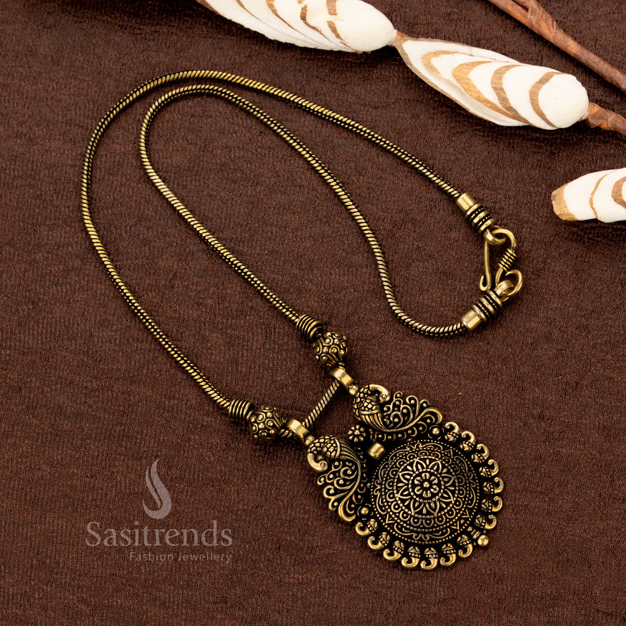 Navaratri Wear Antique Oxidised Peacock Pendant Necklace – Sasitrends