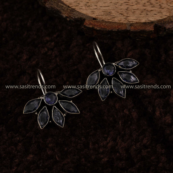 Oxidised Silver Earrings Blue Marquise Navarathiri Special Earrings