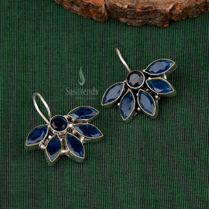 Oxidised Sliver Earrings Deep Blue Marquise Navarathiri Special Earrings