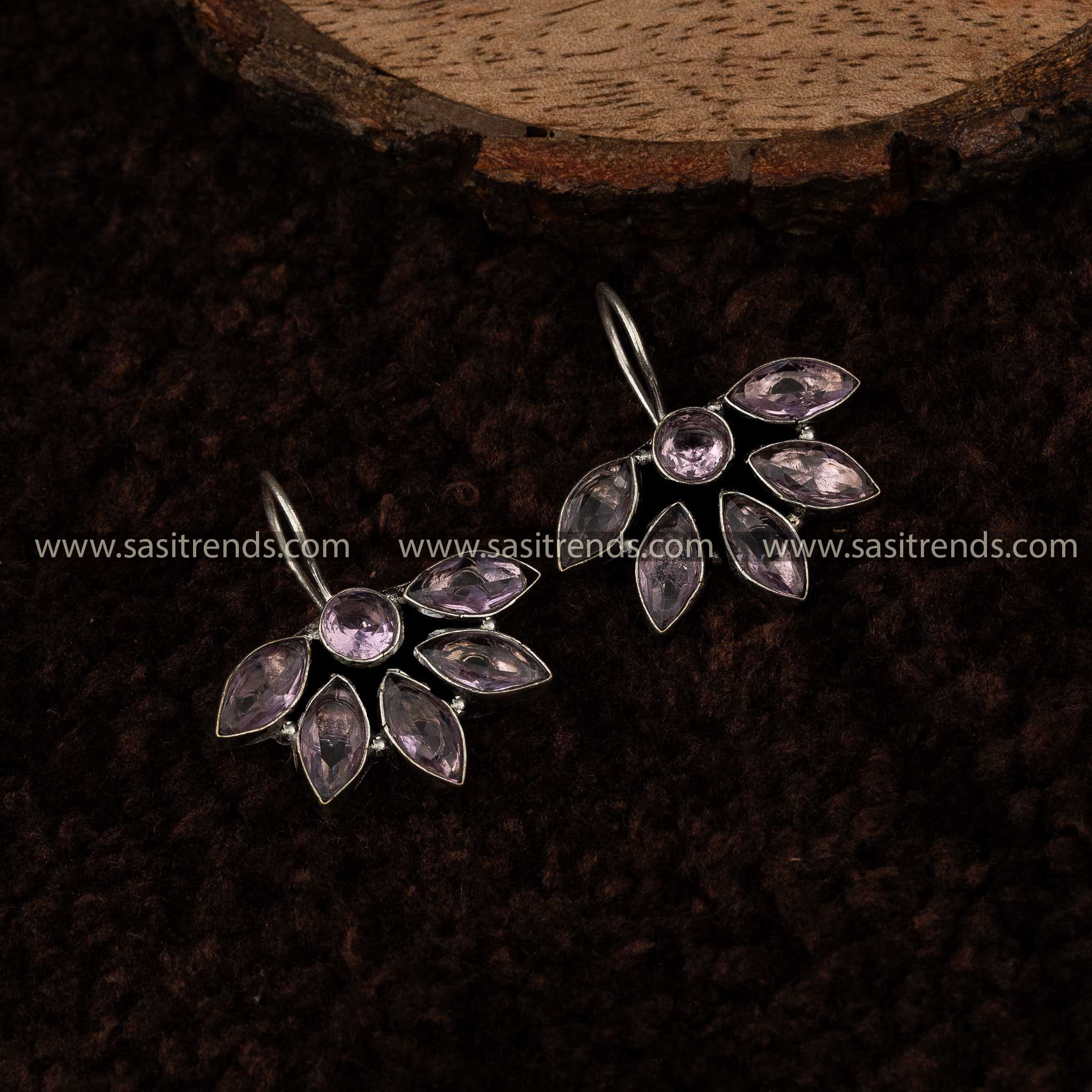 Oxidised Silver Earrings Purple Marquise Navarathiri Sasitrends Online Shopping