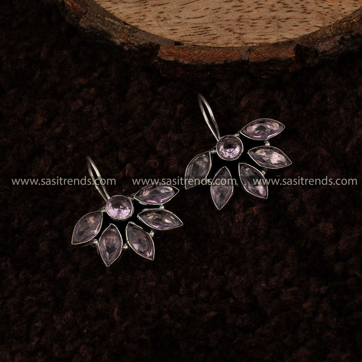 Oxidised Silver Earrings Purple Marquise Navarathiri Sasitrends Online Shopping