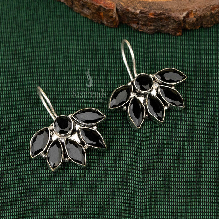 Oxidised Silver Fish Hook Earrings Black Marquise Navarathiri Special