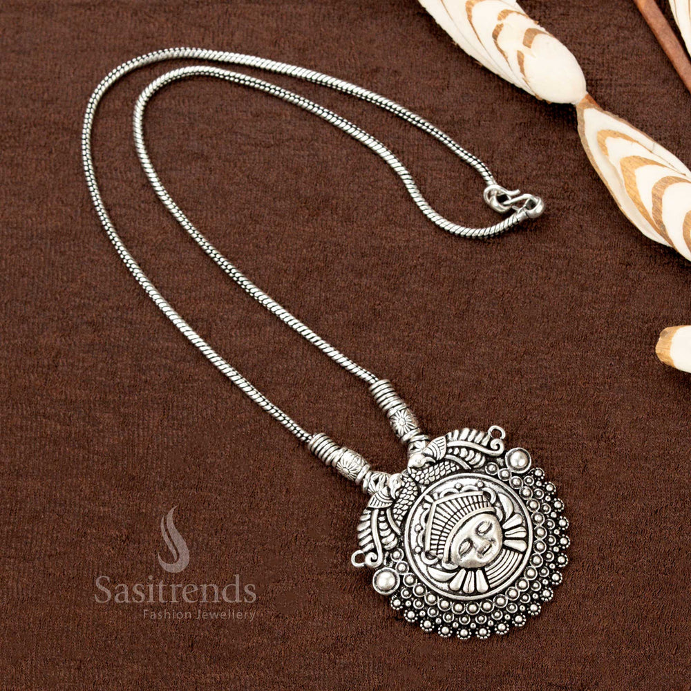 Ethnic Oxidised Round Pendant Necklace with Ball Beads and Face Motif - Sasitrends