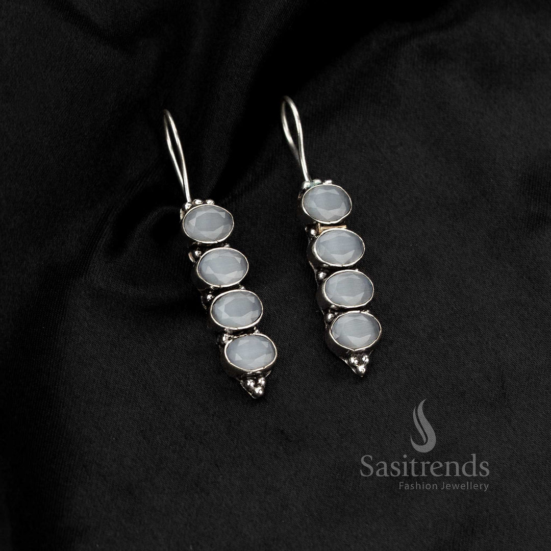 Modern oxidised vertical oval earrings for casual and evening wear – Sasitrends