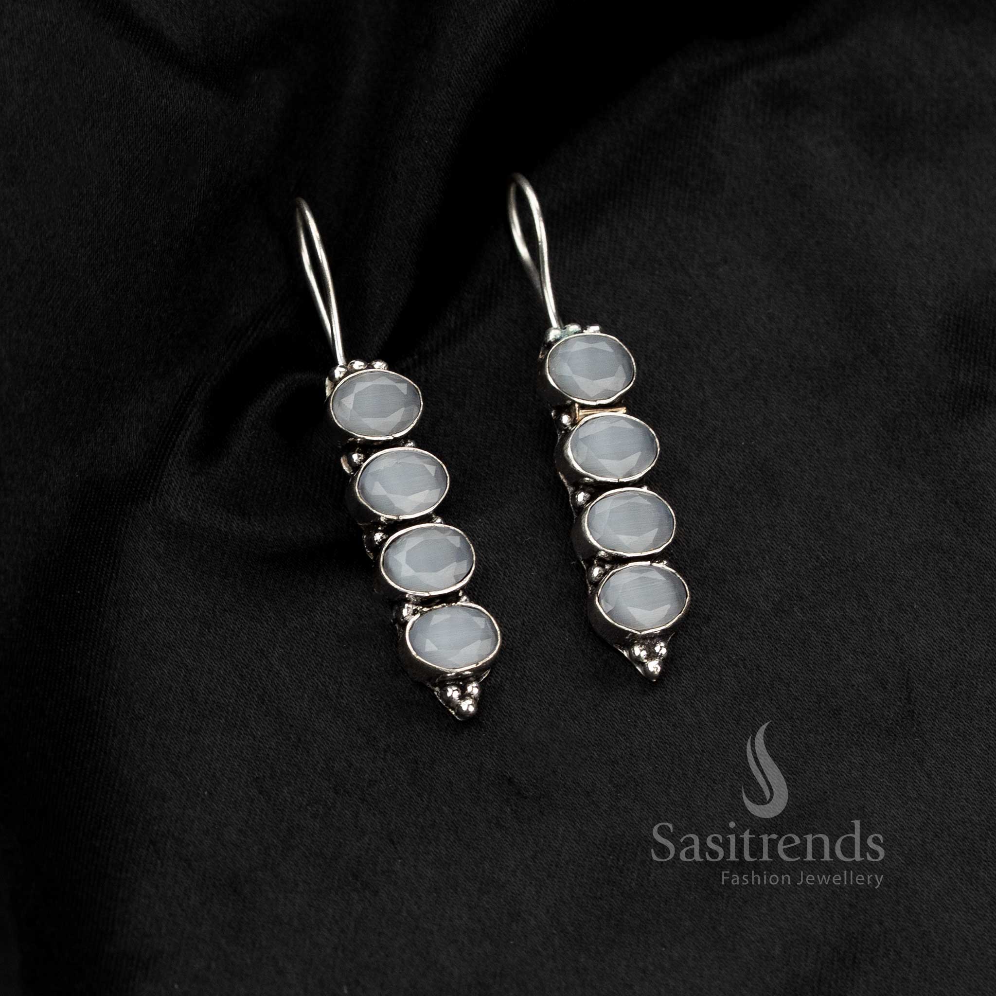 Modern oxidised vertical oval earrings for casual and evening wear – Sasitrends