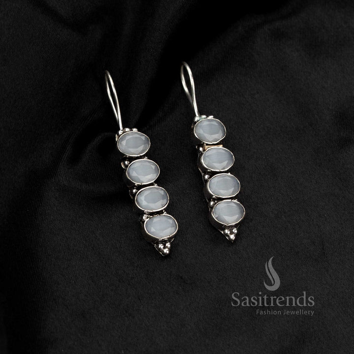 Modern oxidised vertical oval earrings for casual and evening wear – Sasitrends