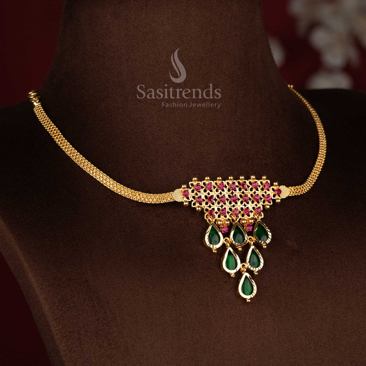 Palakka One Gram Micro Gold Plated Grapes Teardrop AD Stone Necklace for Festive Wear - Kerala Jewellery
