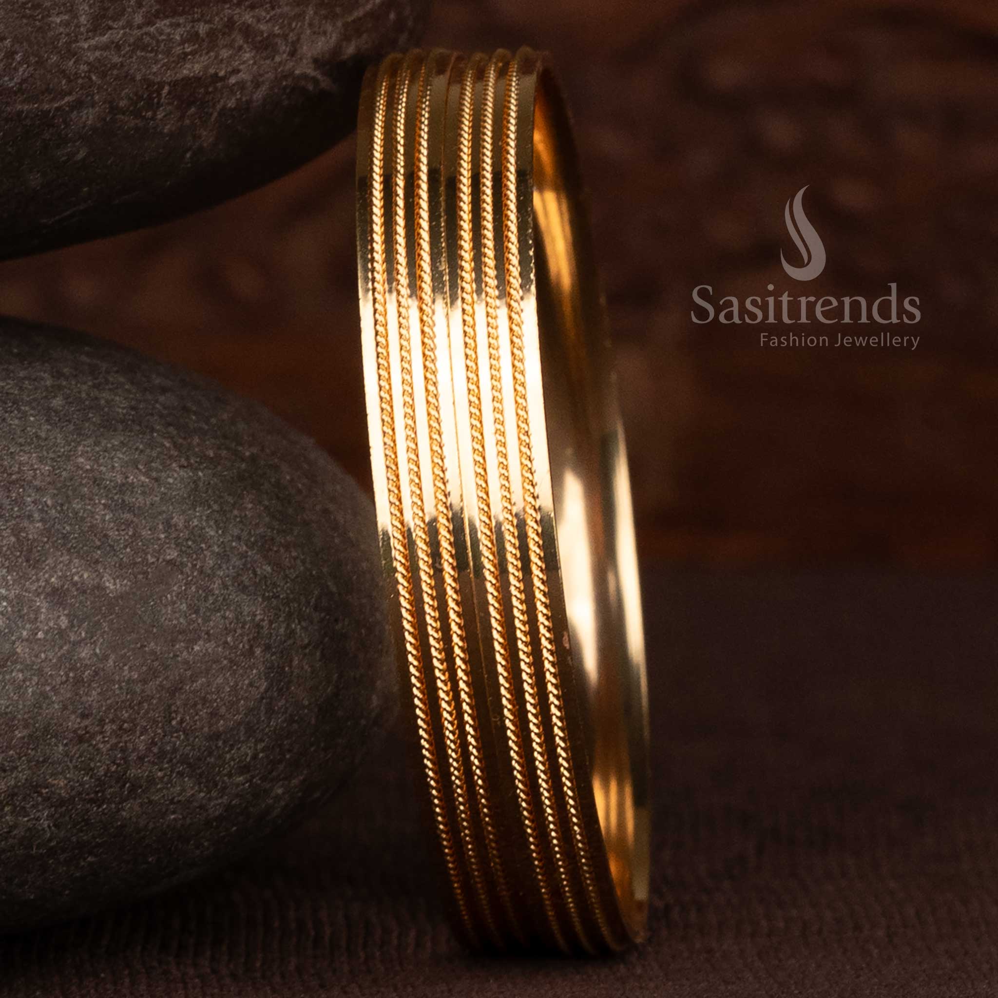 Elegant one gram micro gold plated parallel finish designer bangles for everyday wear jewellery - Sasitrends
