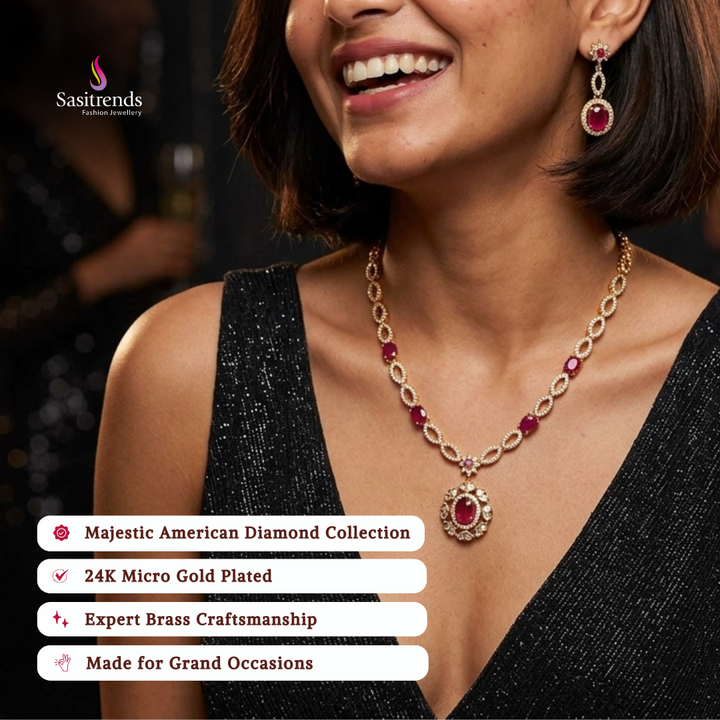 Engagement wear micro gold plated american diamond necklace set review image - Sasitrends