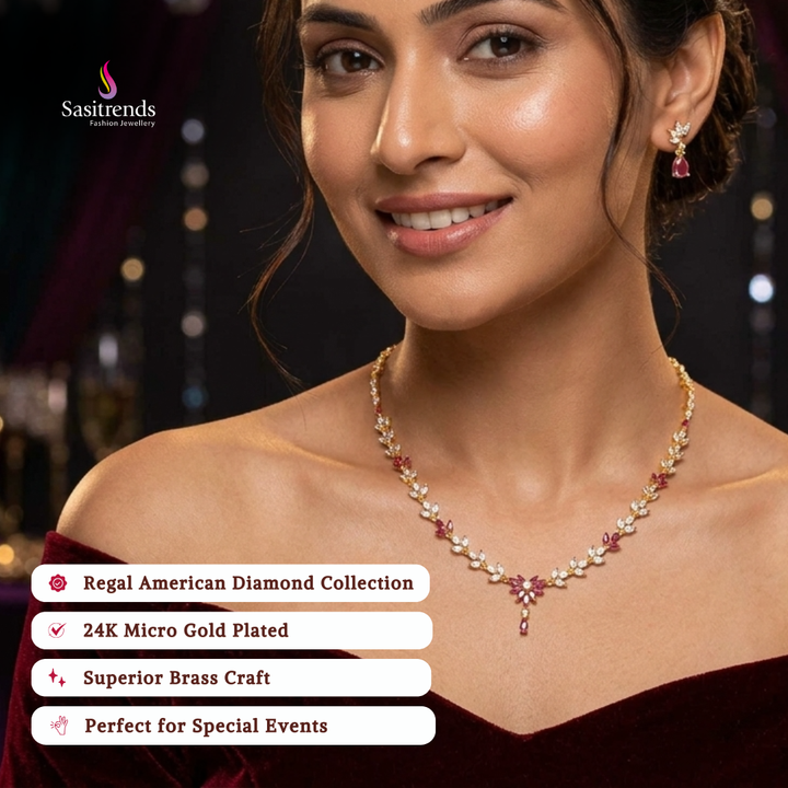 Engagement wear micro gold plated american diamond necklace set review image - Sasitrends