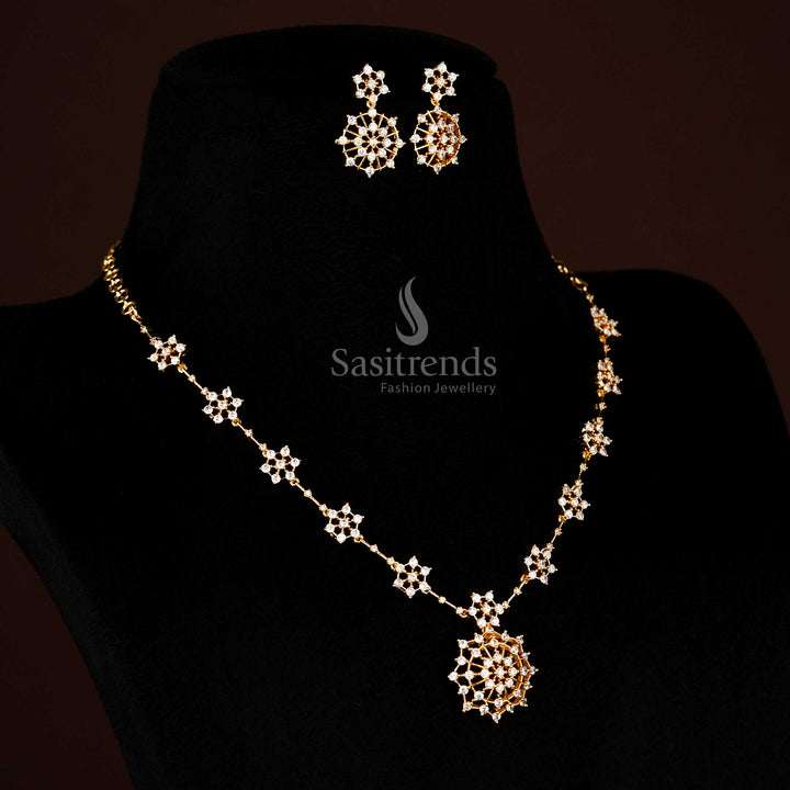 Elegant Party wear White Floral Starburst Earrings in Micro Gold Plating with AD Stone Accents – Sasitrends