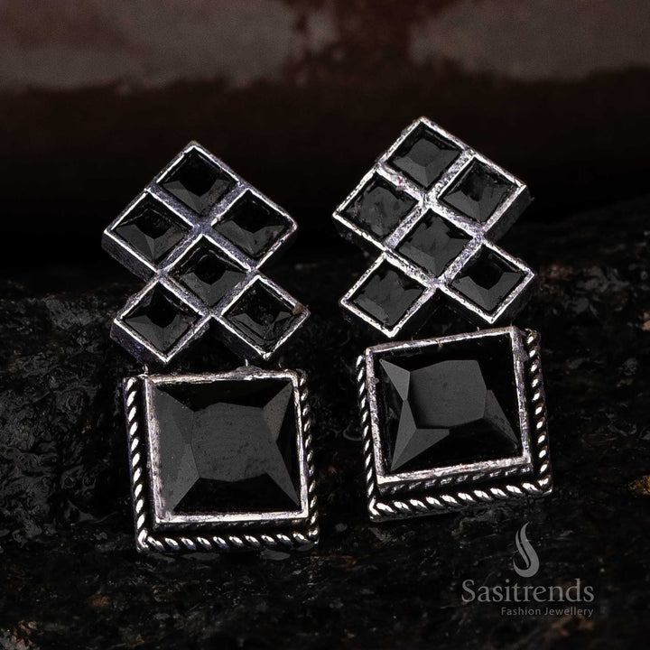 Perfect Navarathiri Special Elegance Black Oxidised Earrings Square Pattern Sasitrends 