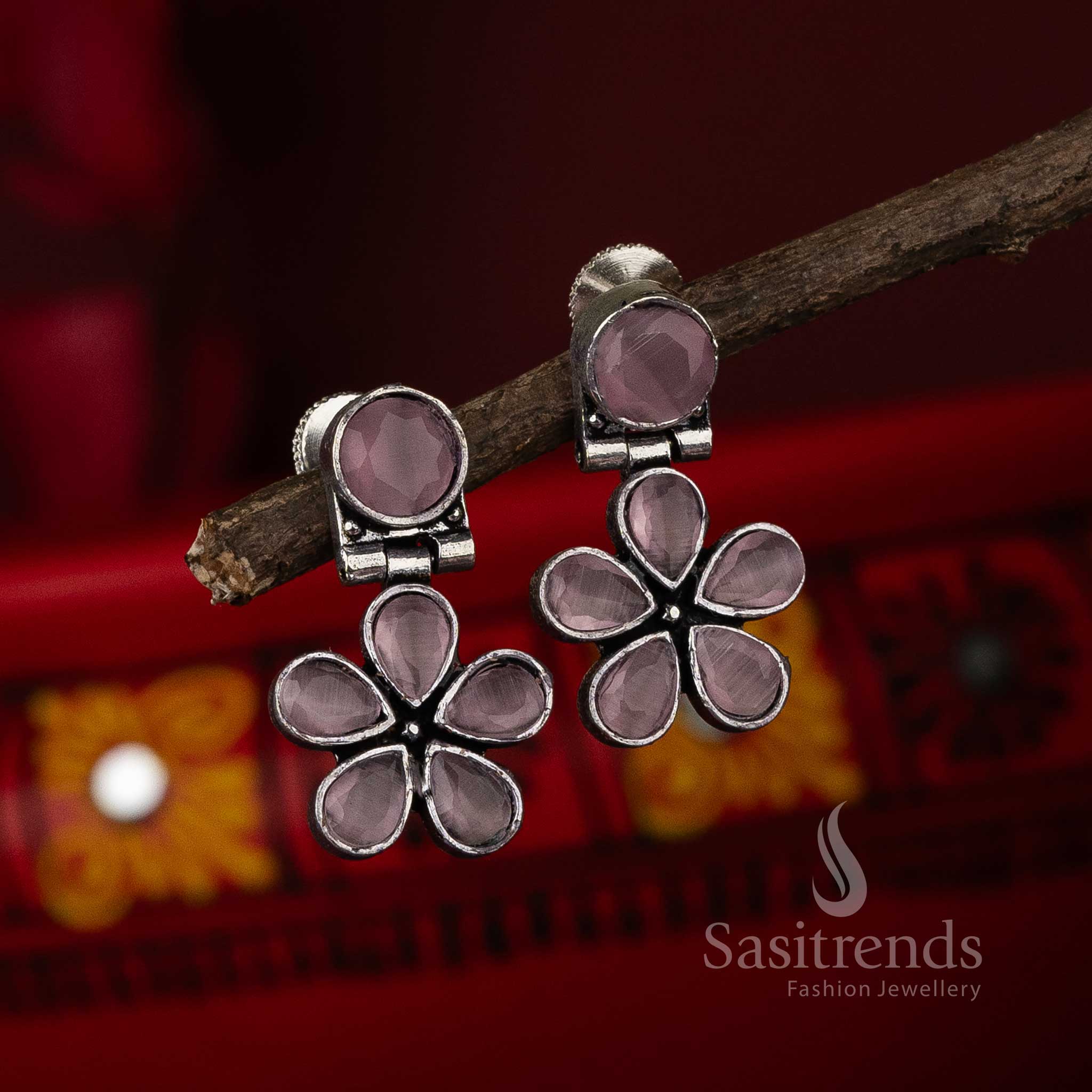 Pink Stone Stud Trendy Oxidised Earrings Sasitrends Online Shopping