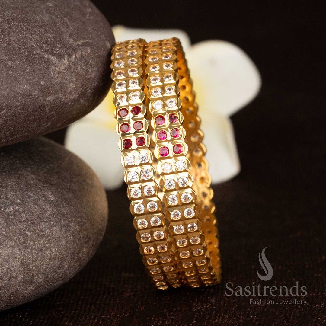 Impon Micro Gold Plated Segmented Block Bangle with Double-Row AD Stones – Sasitrends