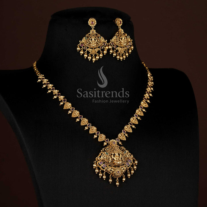 Premium Matte Gold Plated AD Floral Pendant Necklace Jewellery Set for Bridal Wear – Sasitrends