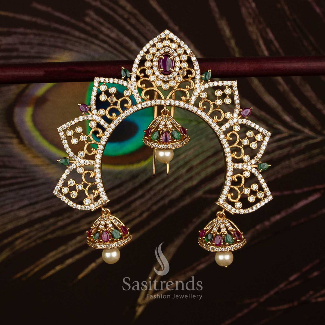  Premium temple matte gold plated lotus arch jadai billai hair brooch – Sasitrends