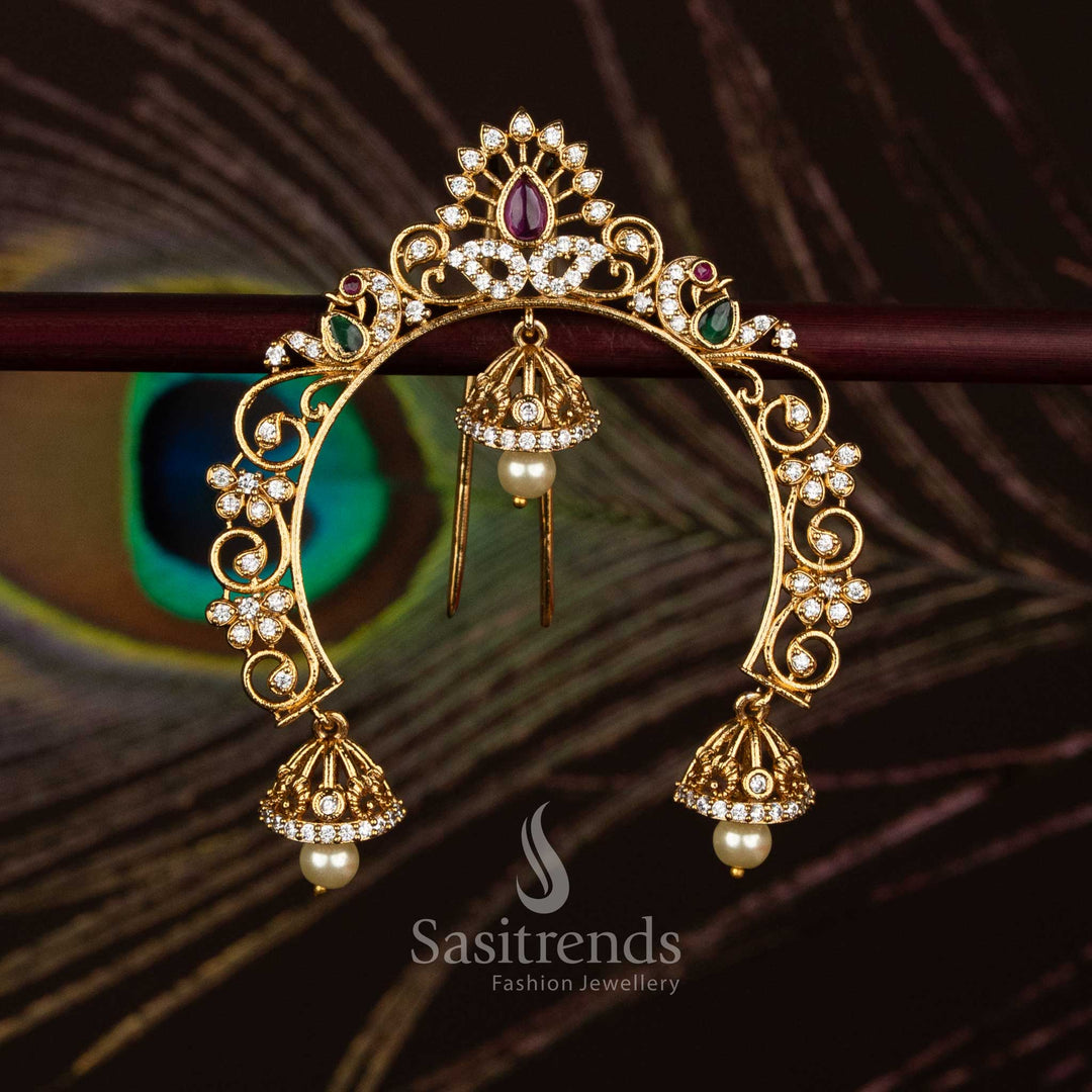 Premium temple matte gold plated peacock arch wedding hair brooch – Sasitrends