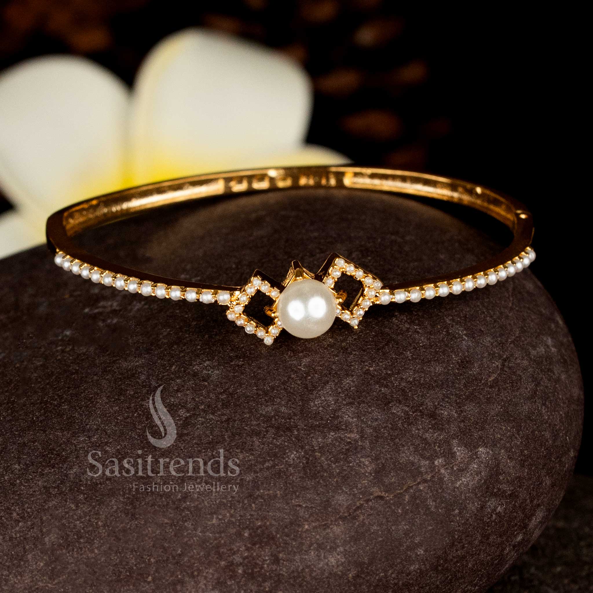 Festive party wear 24K micro gold plated diamond-cut pearl openable bangle – Sasitrends