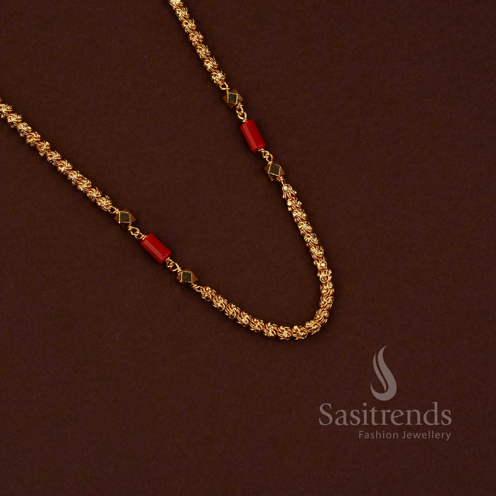 24 carat pure gold inspired Mangalorean Dasavatharm Thennampoo rope chain with coral beads and golden balls - Sasitrends