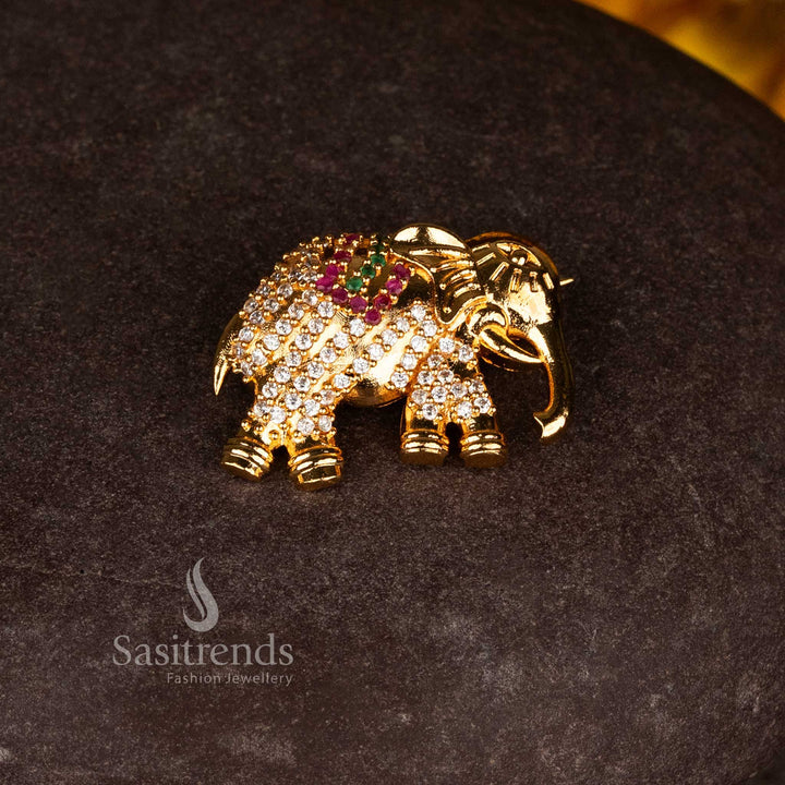 Guaranteed Micro Gold Plated American Diamond Saree Pin with Traditional Elephant Design –  Wedding  & Festive Wear