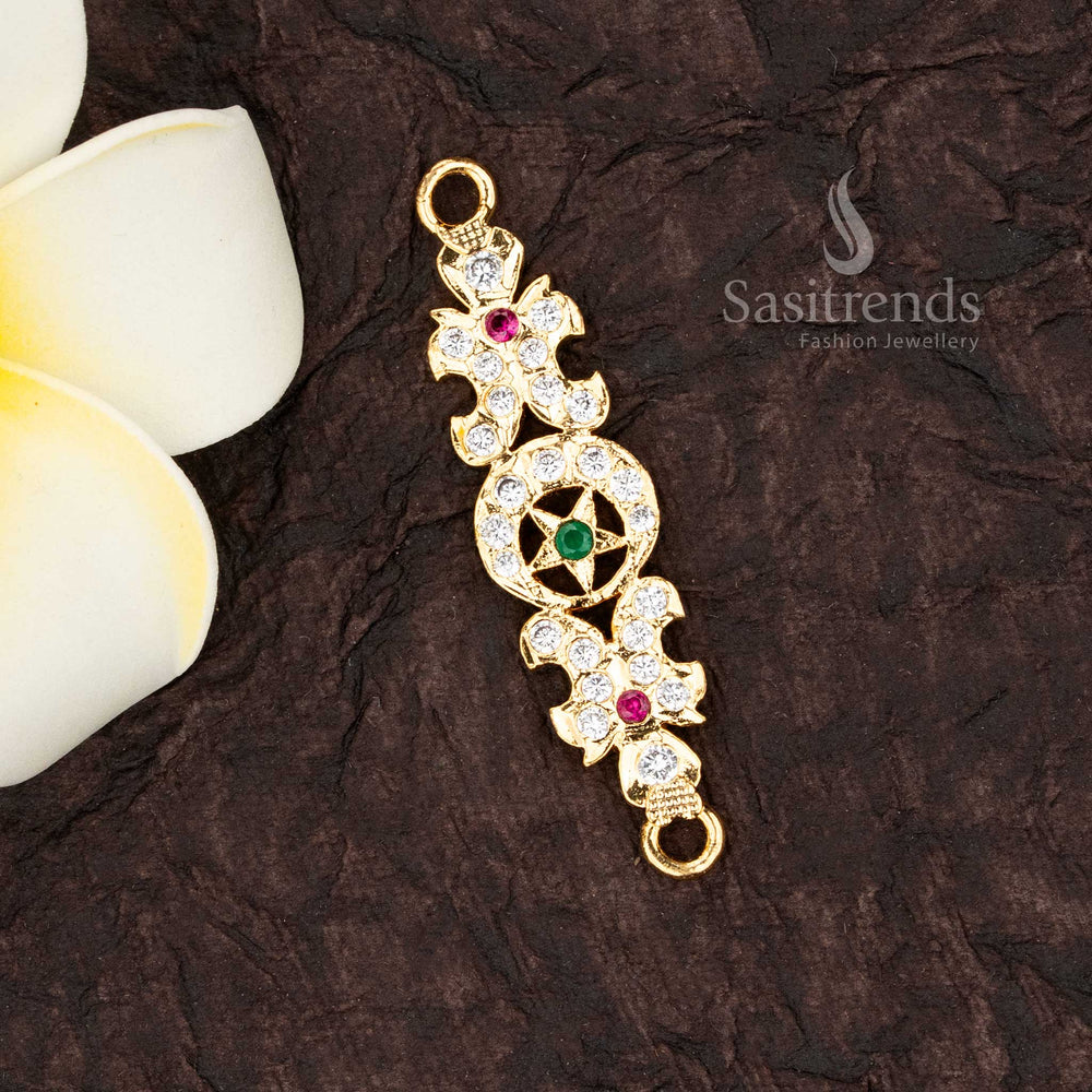 Guaranteed Star Motif Impon Addigai Micro Gold Plated Multi AD Stone Panchaloha Mugappu Pendant - Sasitrends