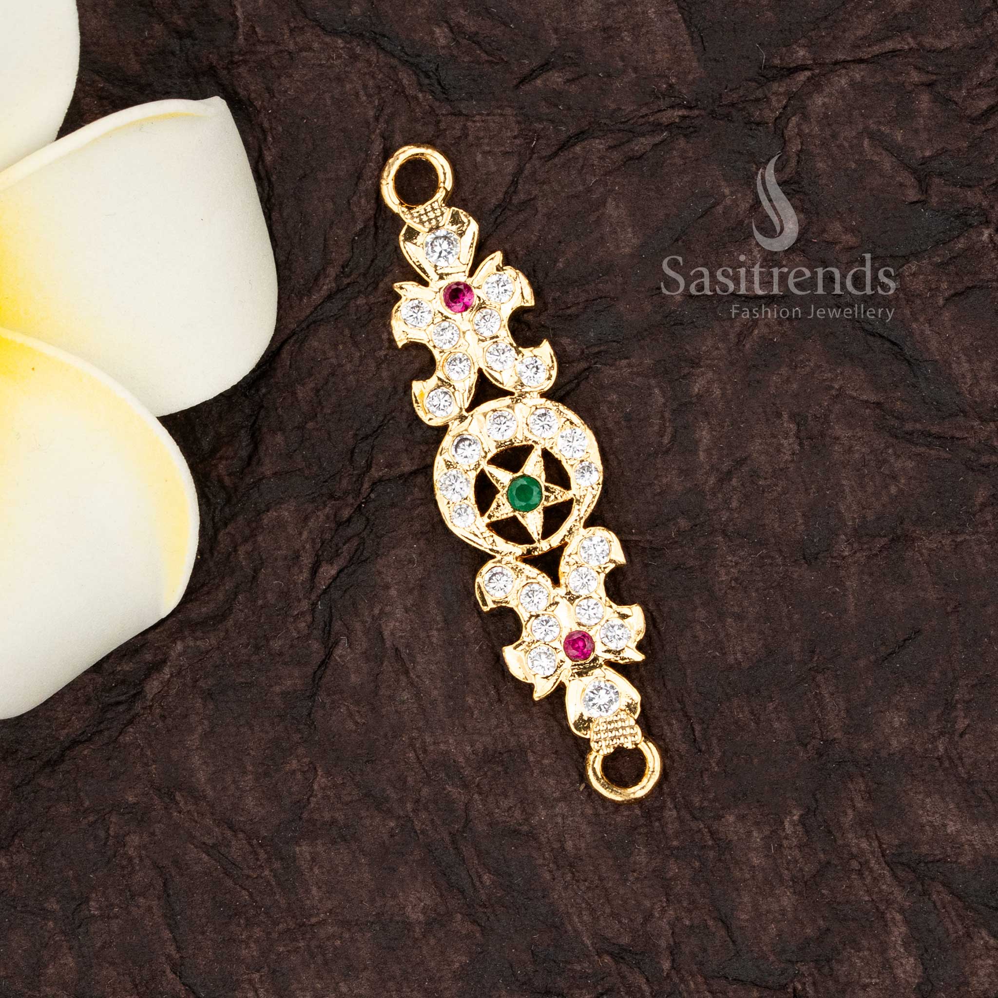 Guaranteed Star Motif Impon Addigai Micro Gold Plated Multi AD Stone Panchaloha Mugappu Pendant - Sasitrends