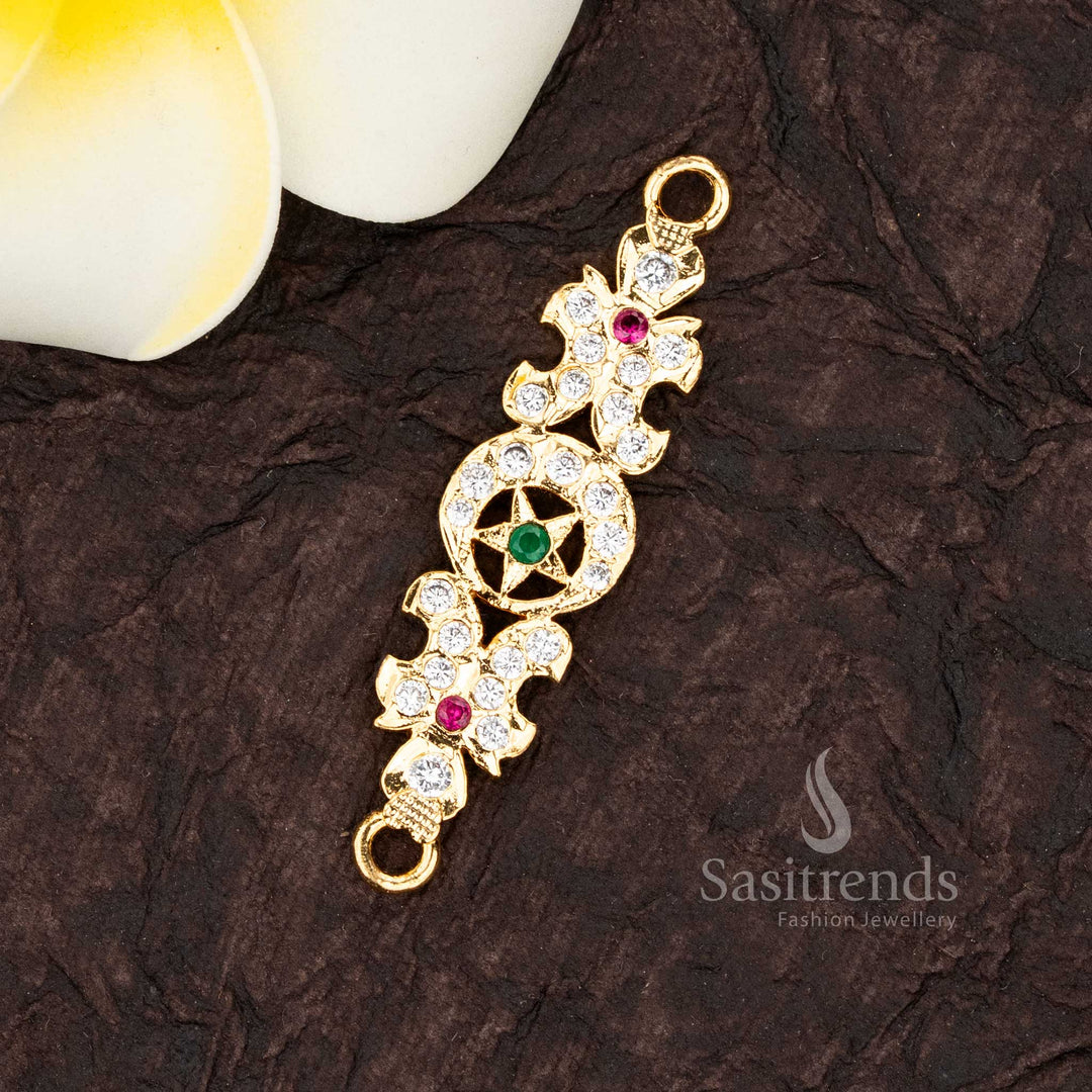 Traditional Star Motif Impon Addigai Micro Gold Plated AD Stone Panchaloha Mugappu Pendant - Sasitrends
